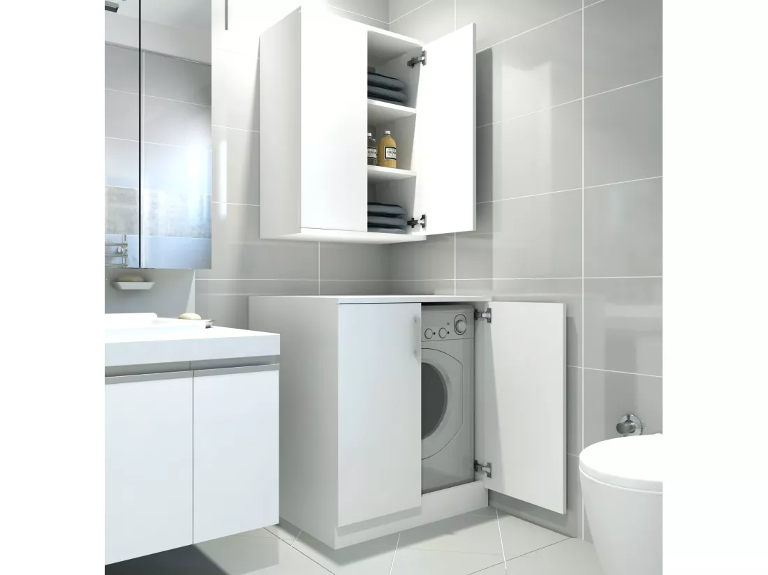 Ensemble Armoire pour Machine à Laver et étagère en Bois Blanc