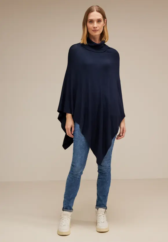 Strickponcho mit Rollkragen - deep blue