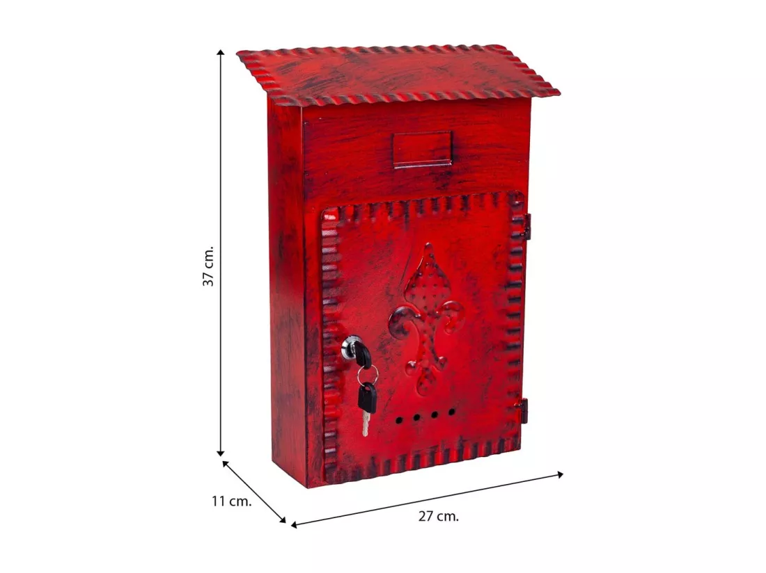Boîte aux lettres en métal rouge 27x11x37h