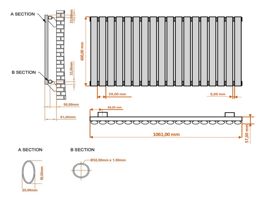 Eastbrook Tunstall radiator 105x60cm 1003W wit mat