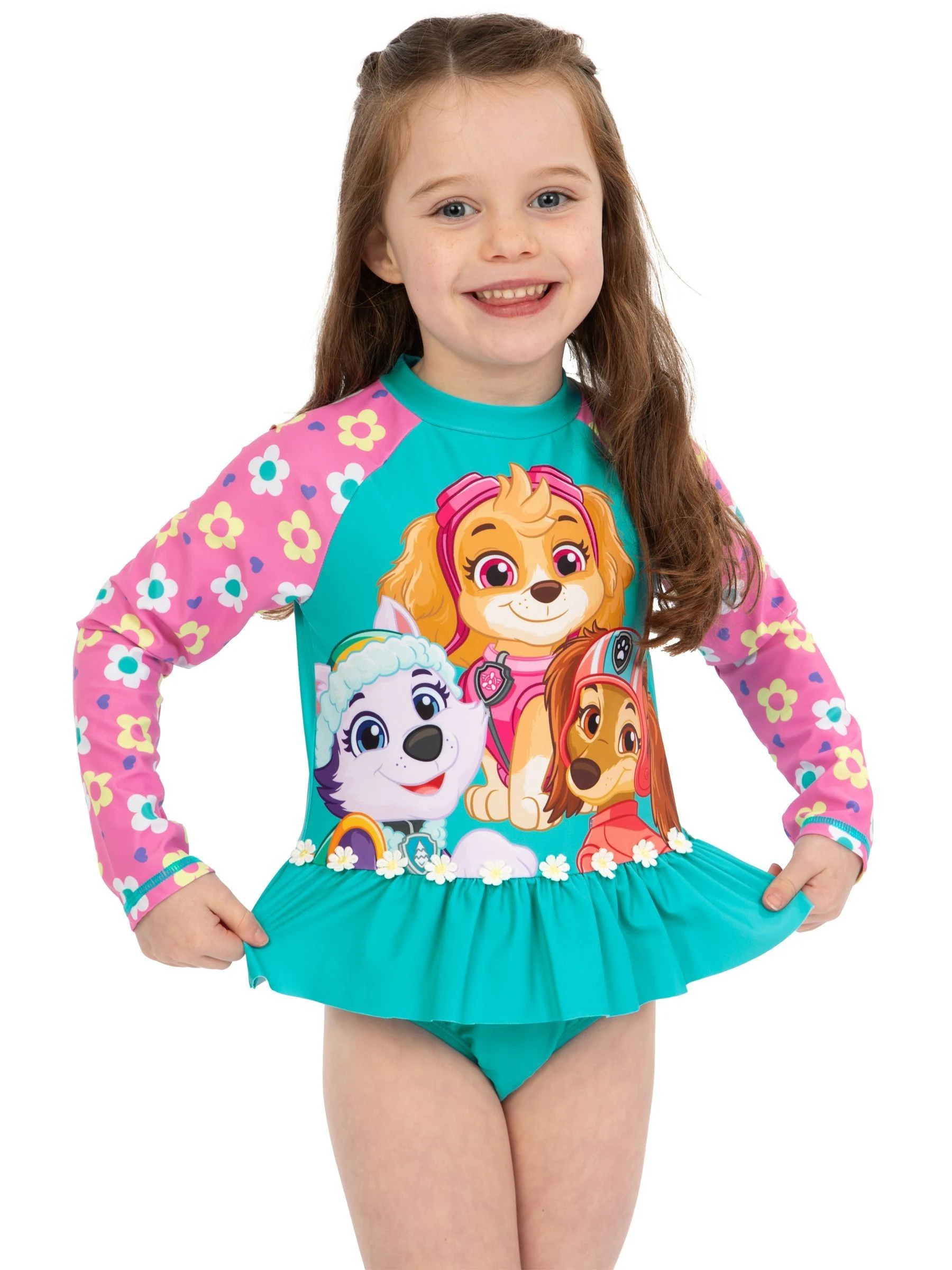 Personage PAW Patrol Skye zwempak met lange mouwen en bloemenprint