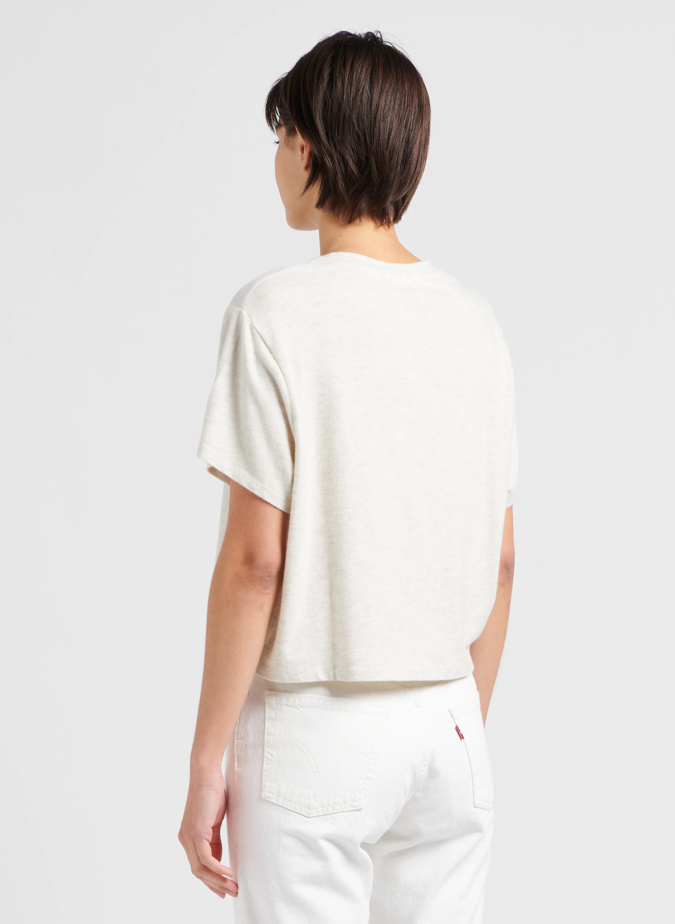 YPAWOOD - Tee shirt chiné col rond en coton mélangé| Gris