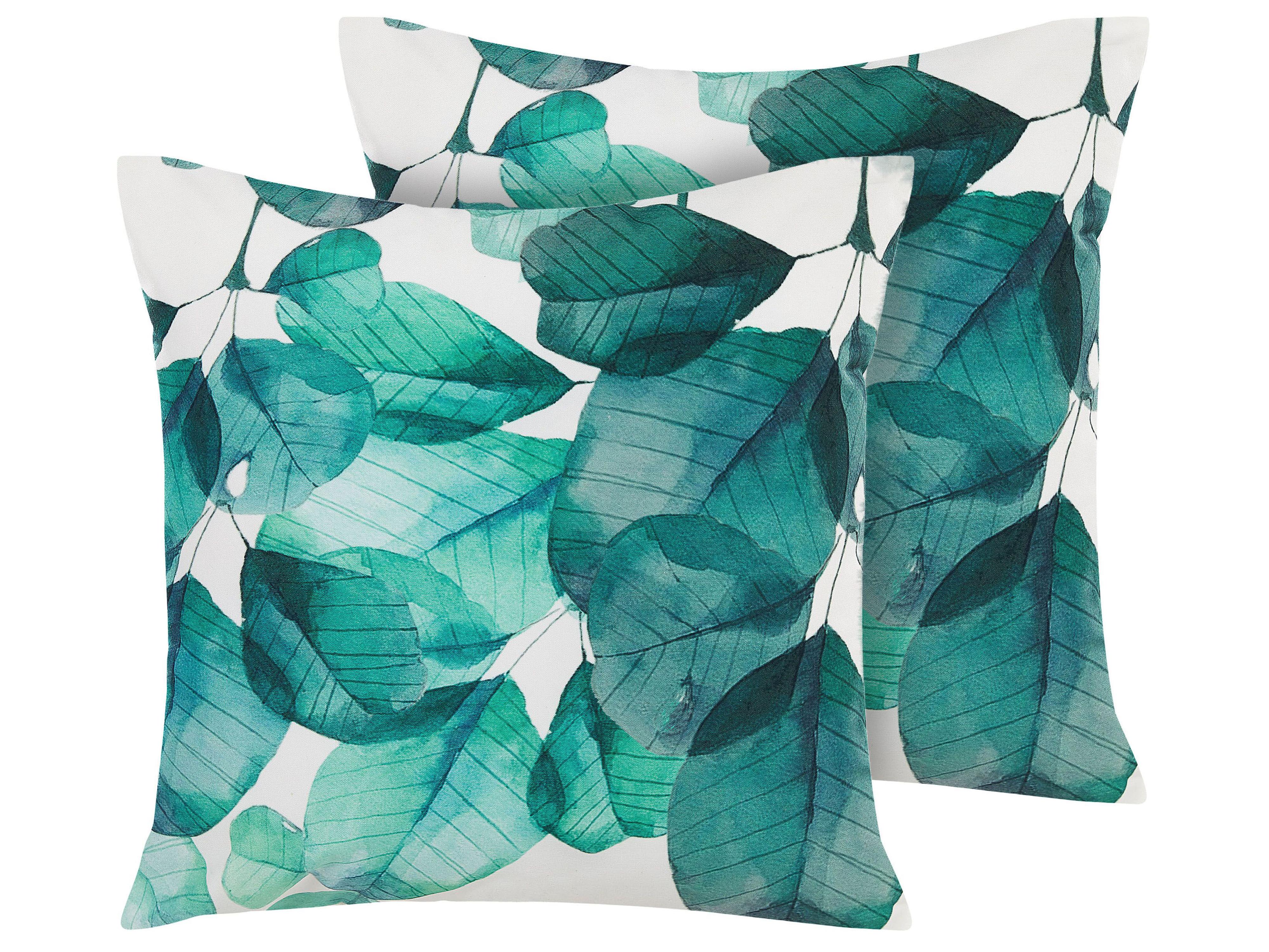 Set van 2 tuinkussens TREBBO bladpatroon 45 x 45 cm Groenblauw