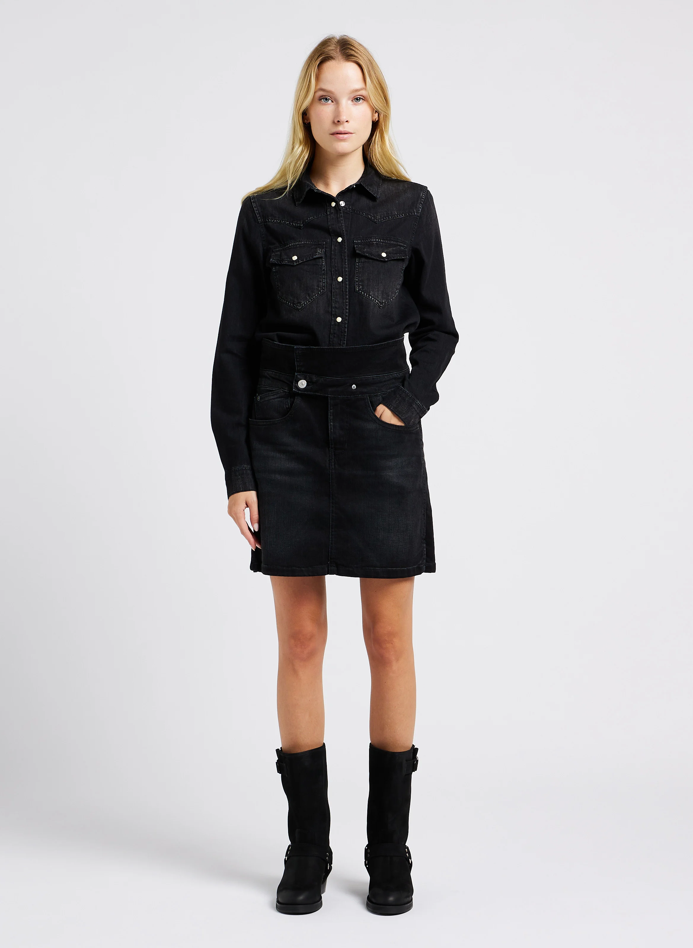 JUANITA - Chemise col classique droite en coton | Noir