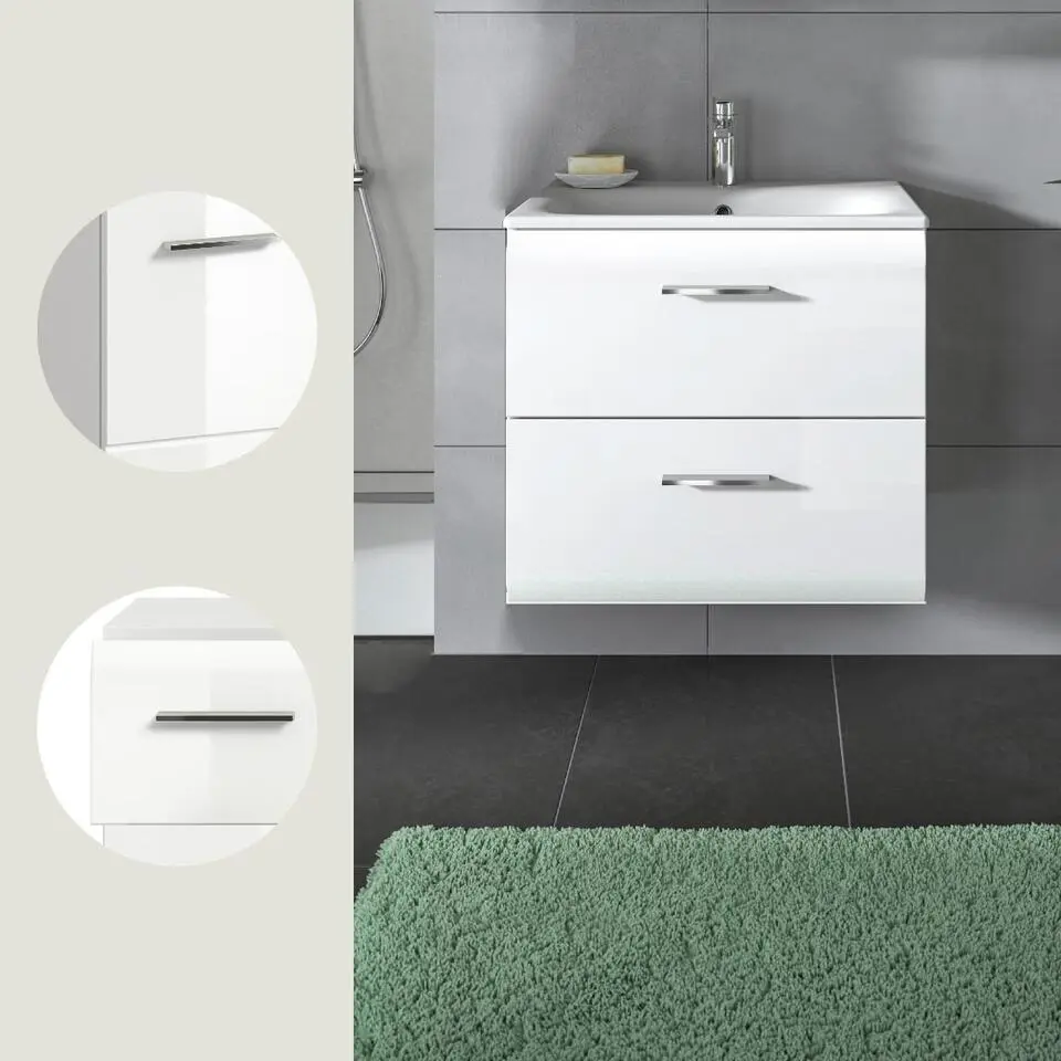 Hioshop Ice wastafel inclusief was 2 lades wit hoogglans- wit