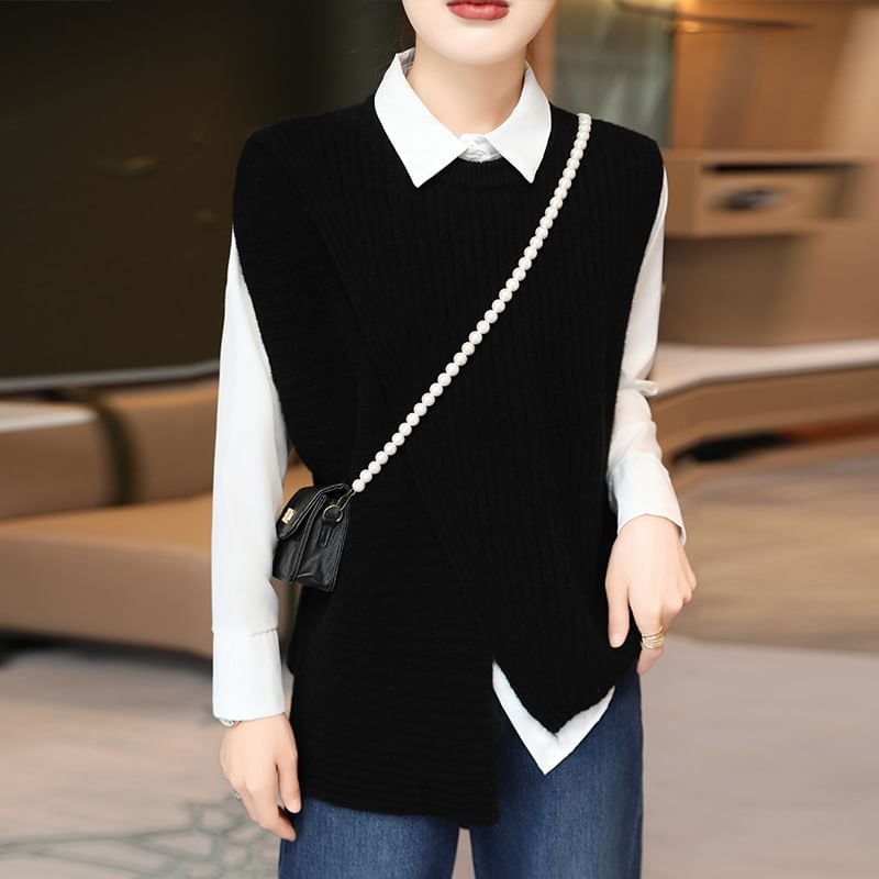 Keiko Girl - Asymmetrisch geribbeld vest met ronde hals
