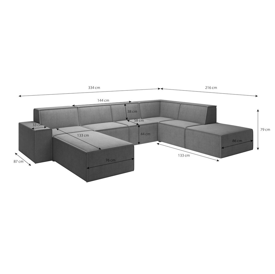 Monet XL - Hoekbank 5-zits met chaise longue - Ribstof beige - Rechts