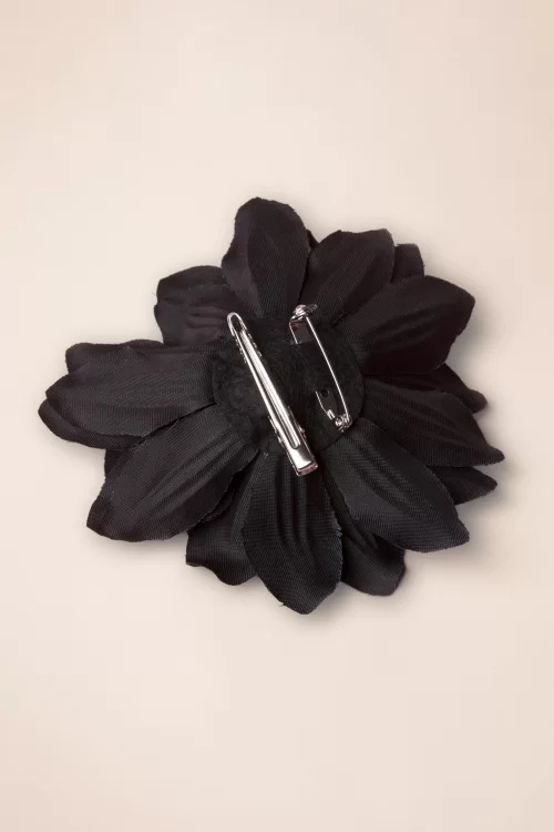 ZaZoo Bloemenhaarclip en broche in zwart
