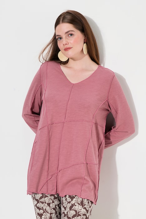 Shirt, Ziernähte, V-Ausschnitt, 3/4-Arm, Biobaumwolle
