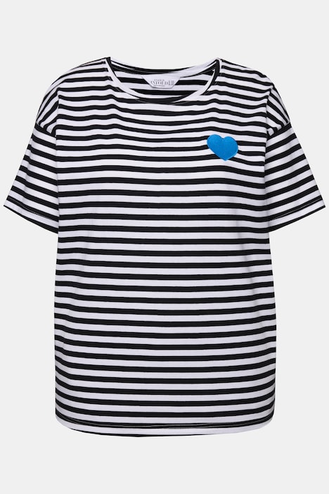 Ringelshirt, oversized, Halbarm, Herz Patch