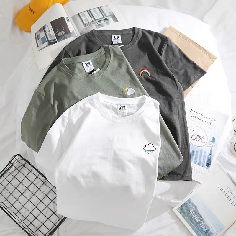 Bay Go Mall - T-shirt met korte mouwen, ronde hals en borduurwerk / T-shirt met grafische print