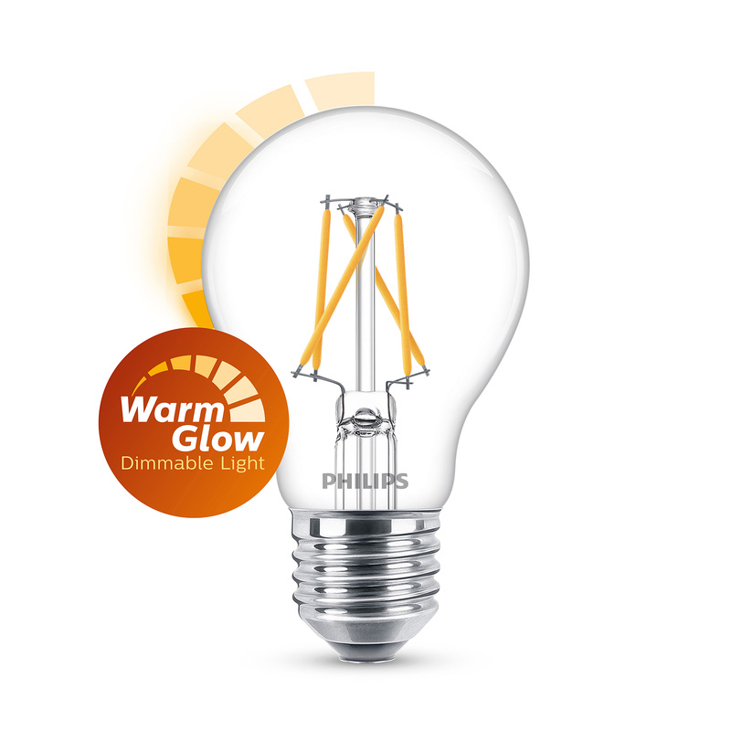 Philips LED lamp transparant E27 3.4W 2200K-2700K Dimbaar