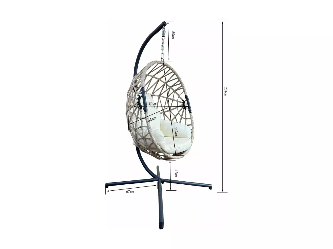 Rebecca Mobili Chaise à Bascule Chaise Suspendue Polyrattan Beige pour Extérieur Intérieur