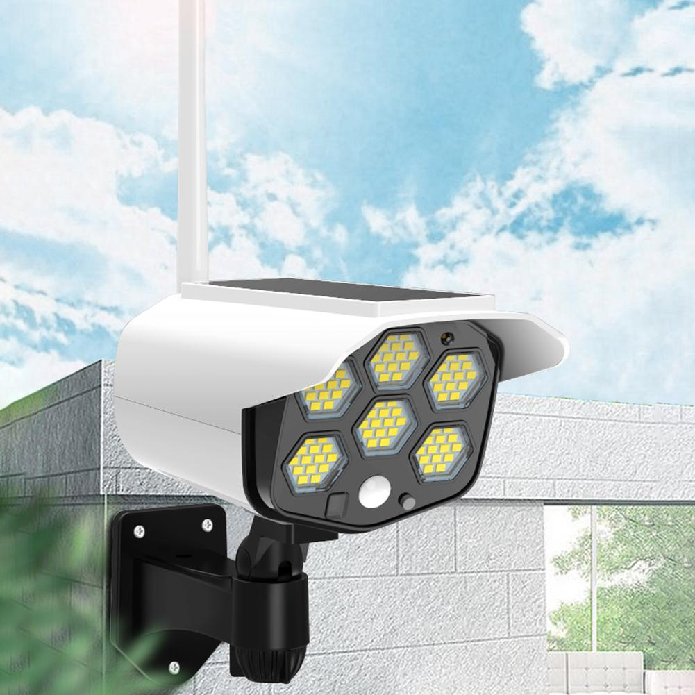 Dummy Outdoor Solar Sicherheitskamera Überwachungskamera Attrappe mit LED Beleuchtung und Fernbedienung inkl. Wandhalterung (IP66) - Weiss
