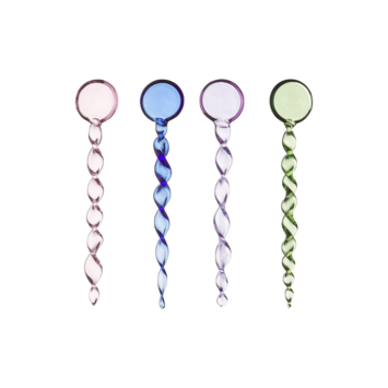 Theelepel glas set van 4 roze, blauw, paars en groen