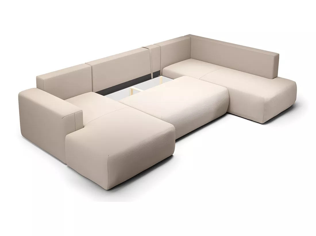 Canapé U 5 places convertible coffre Bliss Beige