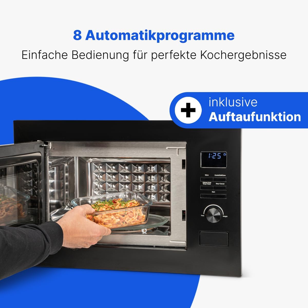 Bomann® Einbaumikrowelle mit Grill und Heißluft | 60cm | 900W Mikrowelle | 1300W Grill | 2300W Heißluft | inkl. Grillrost und Drehteller | 25L Einbau Mikrowellengerät | MWG 3001 H EB schwarz