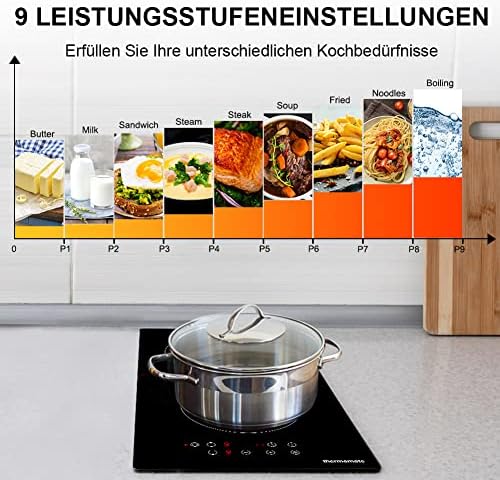 Thermomate 60cm Table de cuisson Vitrocéramique 4 Feux 6600W Encastrable Plaque Vitrocéramique Intégré, Commande Tactile, Verrou Pour Enfants, Minuterie, [Classe énergétique A ] : Gros électroménager