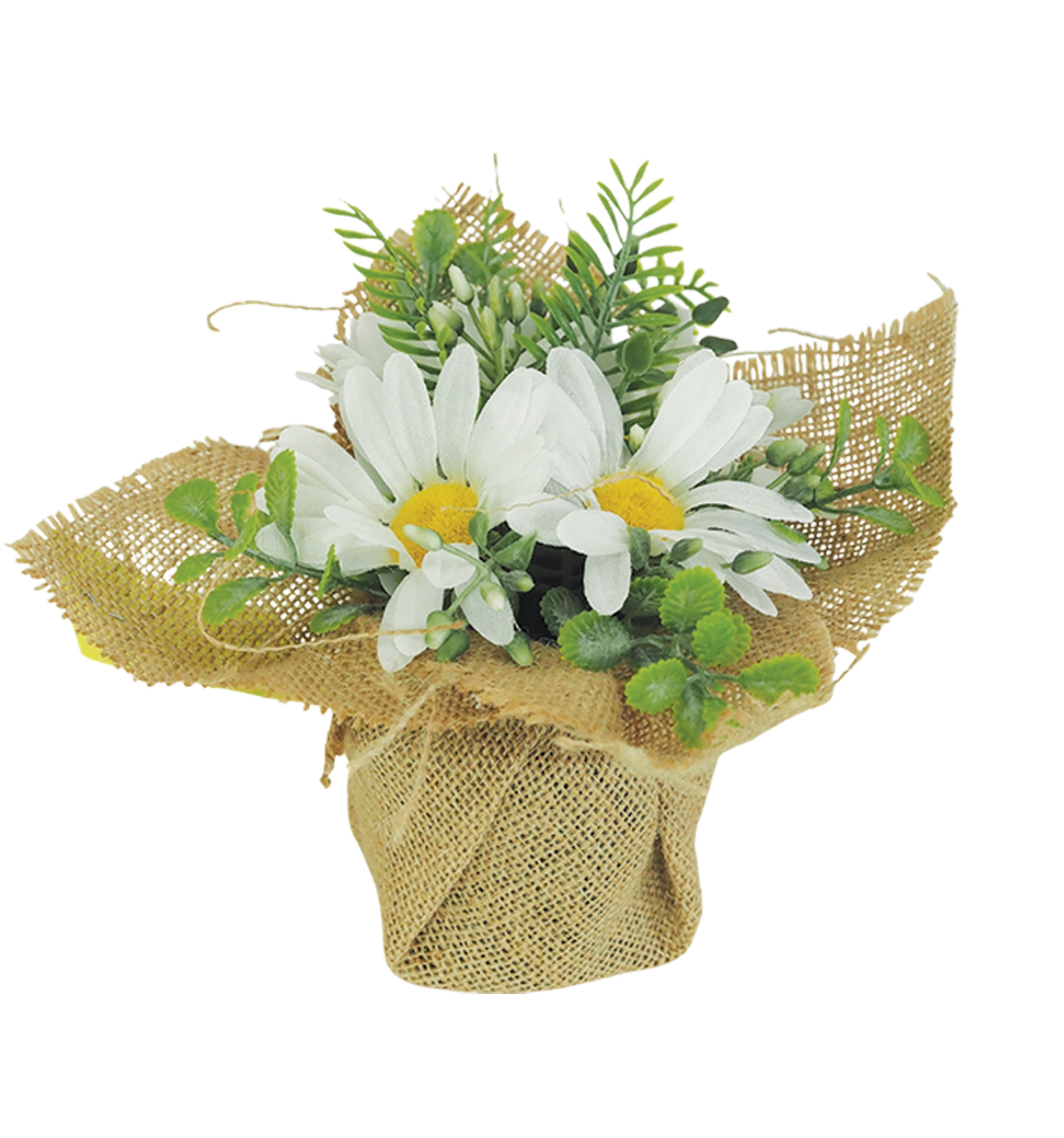 MARGUERITES POT TOILE JUTE POT H.18CM BLANC