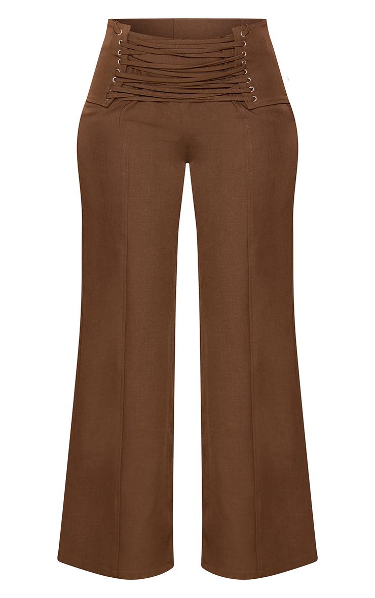 Marron Pantalon Droit Tailleur À Taille Corset Lacée Shape