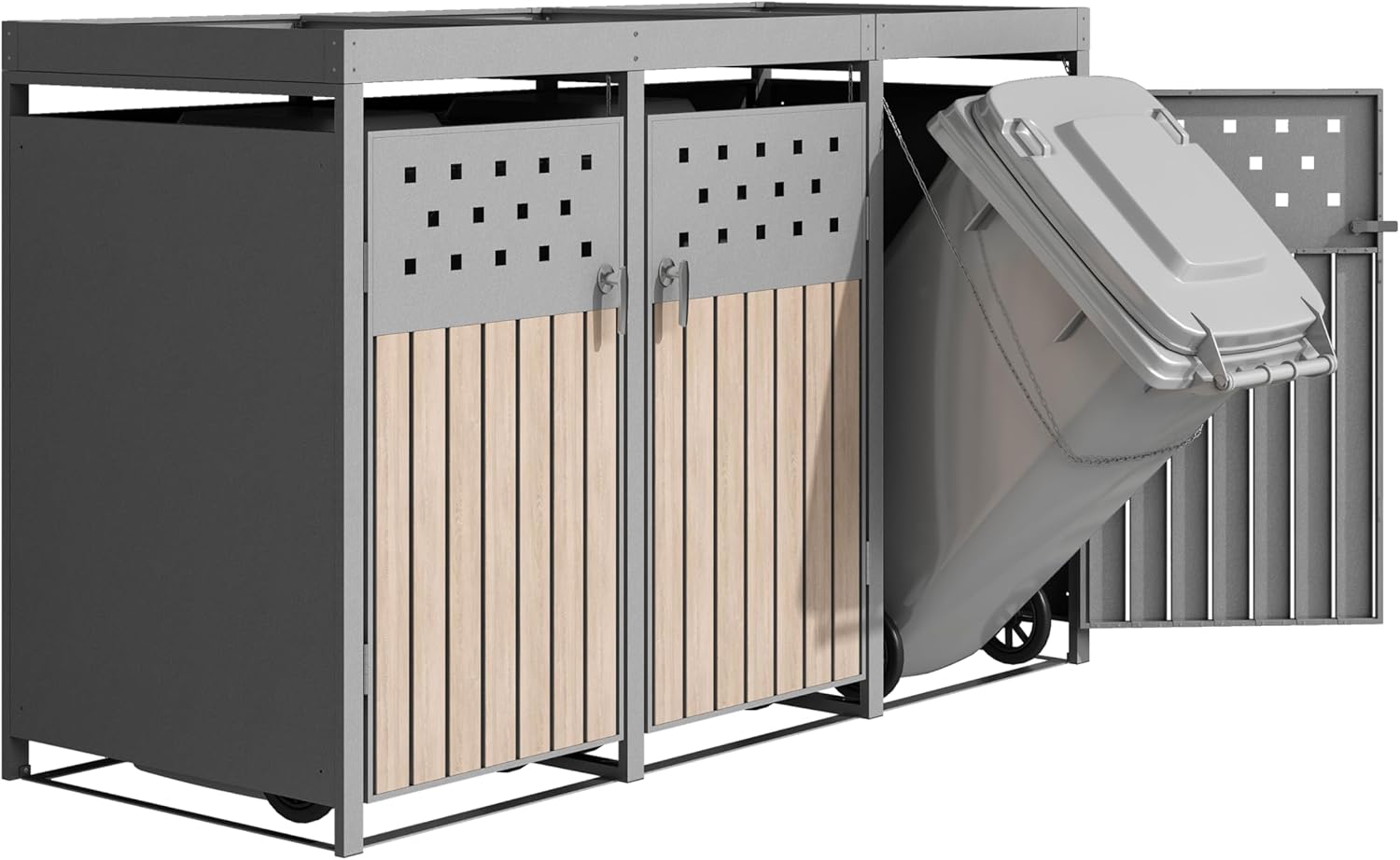 ESTEXO Mülltonnenbox Mülltonnenverkleidung mit Pflanzdach Aufbewahrungsbox Müllbox Edelstahl RAL 9007 (3 Türen)