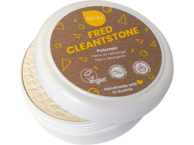 bluu Allzweckreiniger Fred cleantstone 250 g Putzstein mit Dose für die kratzfreie Reinigung von Chromstahl und Glaskeramik-Kochfeldern