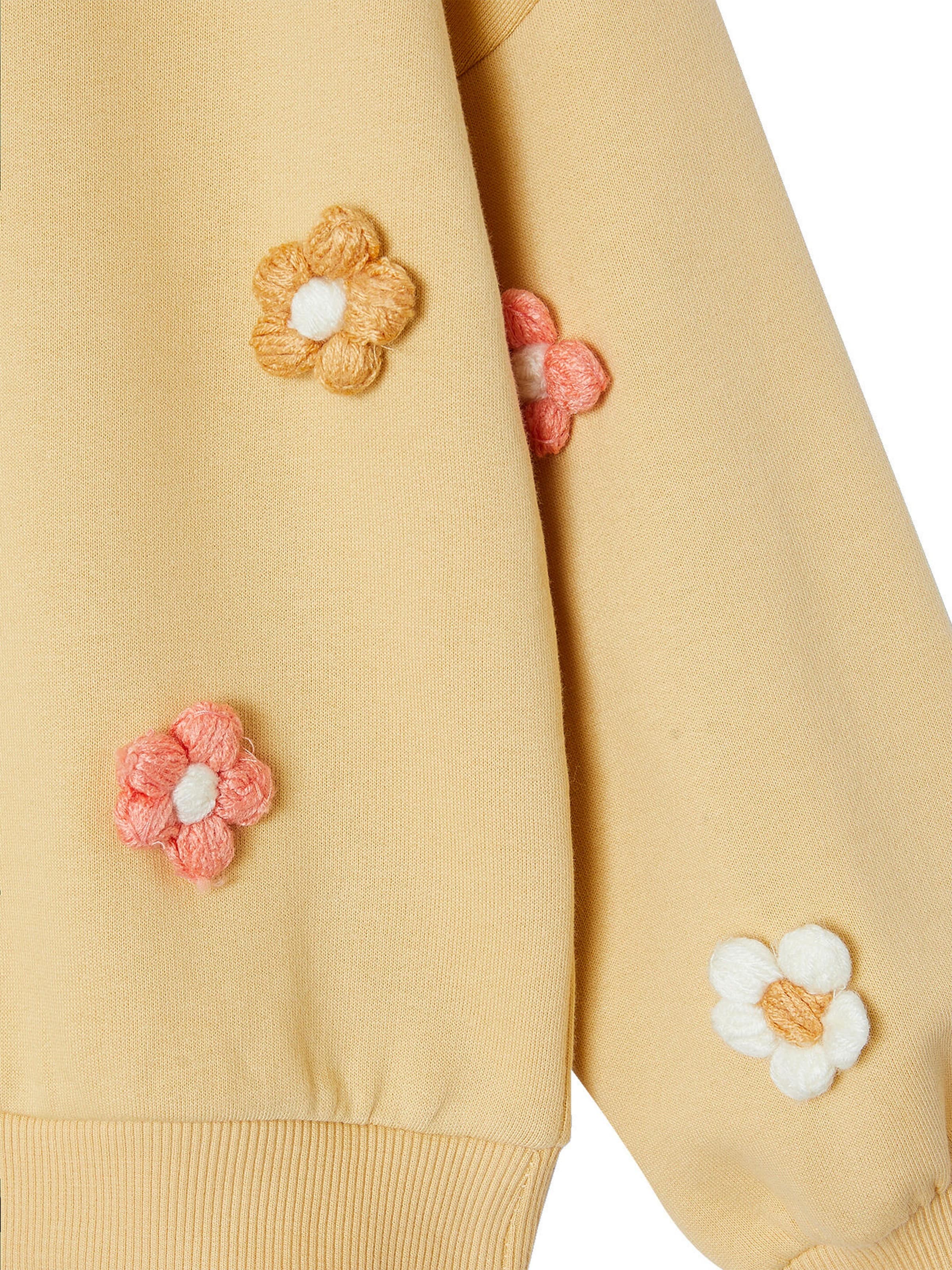 Vertbaudet Mädchen Sweatshirt mit 3D-Blumen und Recycling-Polyester goldgelb