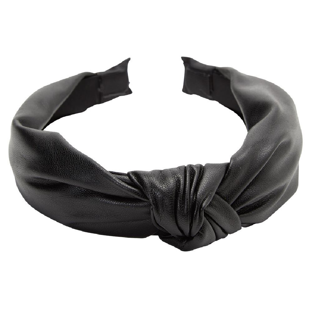 Serre tête gros noeud simili cuir noir