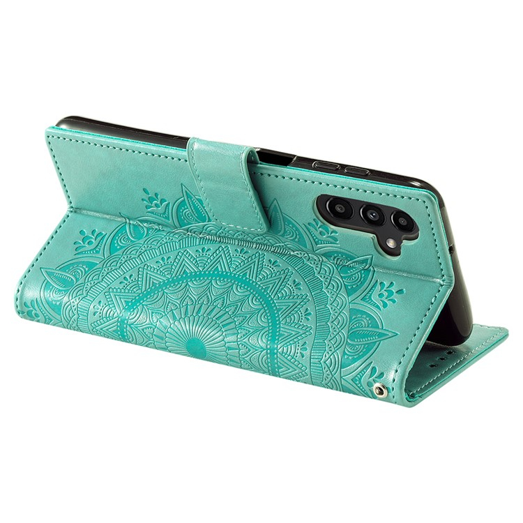 Samsung Galaxy A36 Leder Tasche Wallet - Mandala Flowers Imprint - Grün