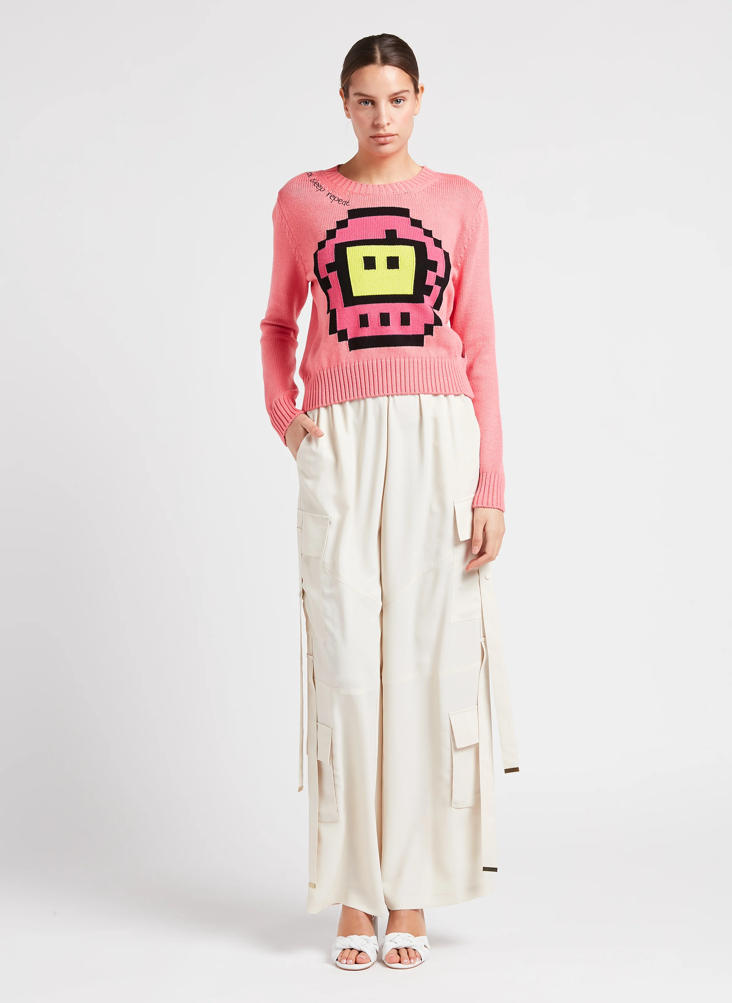 TAMATAMA - Pull col rond jacquard en maille mélangée | Rose
