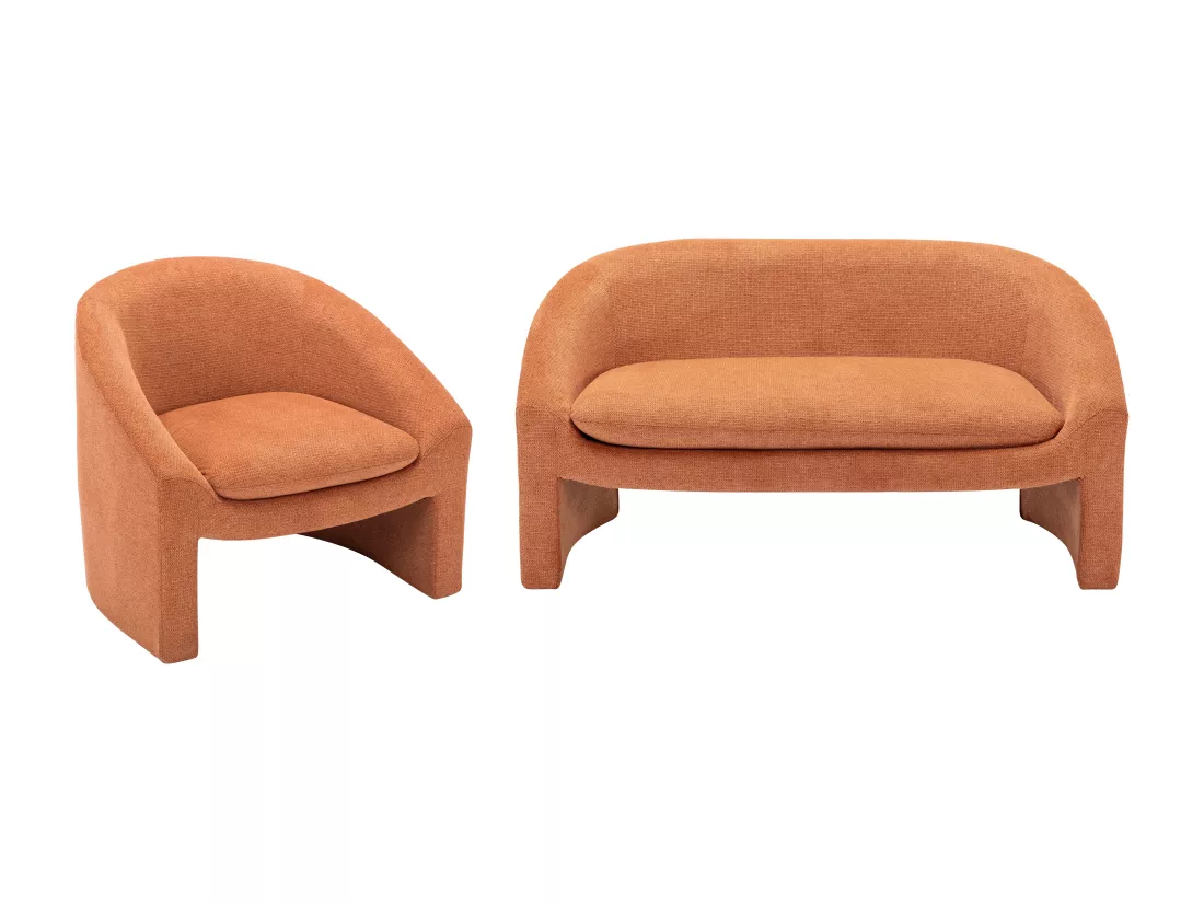 Canapé 2 places et fauteuil en tissu terracotta OSSANA