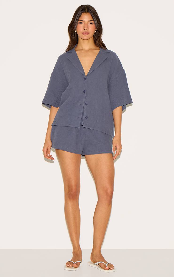 Charbon Chemise Tissée À Manches Courtes