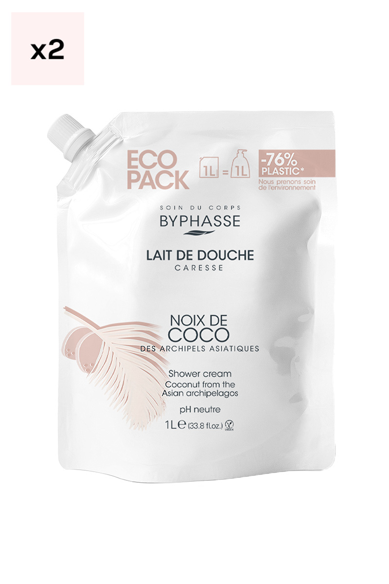 Recharges gels douche - Noix de coco - Caresse - 2 x 1 L