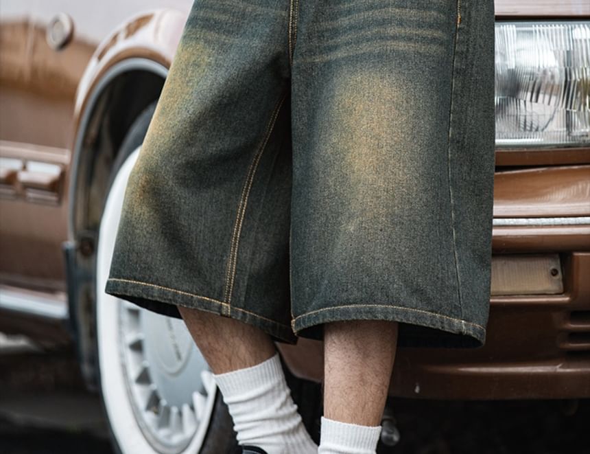AXEN - High Waist Washed Wide Leg Jorts