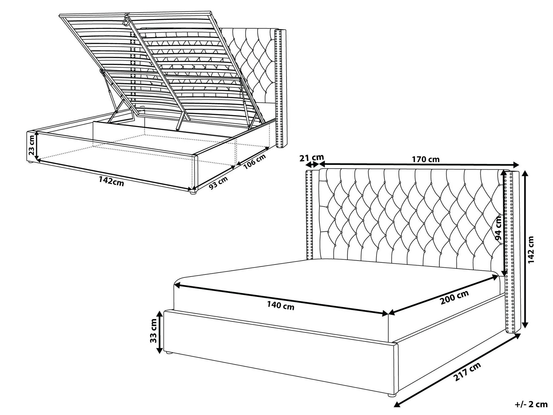 Bed met opbergruimte Fluweel LUBBON 140 x 200 cm Taupe