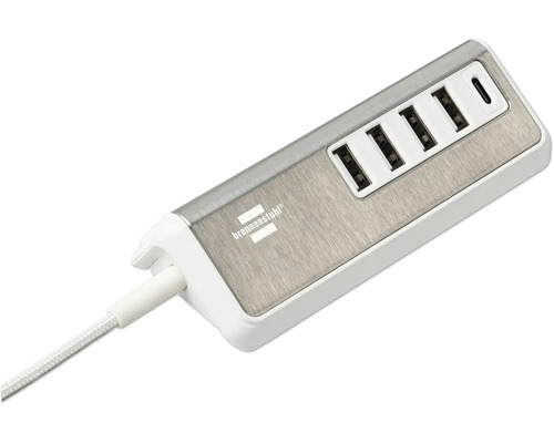 Brennenstuhl estilo multi-poort USB-lader, USB-laadstation, 4x USB-A, 1x USB-C, roestvrijstalen oppervlak, 1,5 m textielkabel