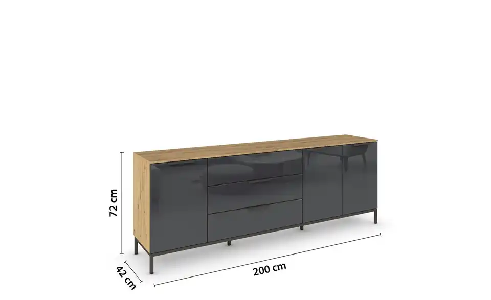Sideboard Basaltgrau, Eiche Artisan (Nachbildung) Basaltgrau, Eiche Artisan (Nachbildung) Front: Glas, Oberboden: Dekor Graphit