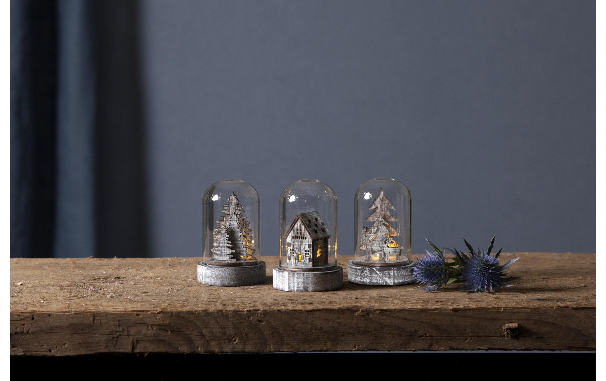 Tischdeko Kupol 3er Set, 8.5 cm, BraunWeihnachtsdekoration mit LED Lichtern