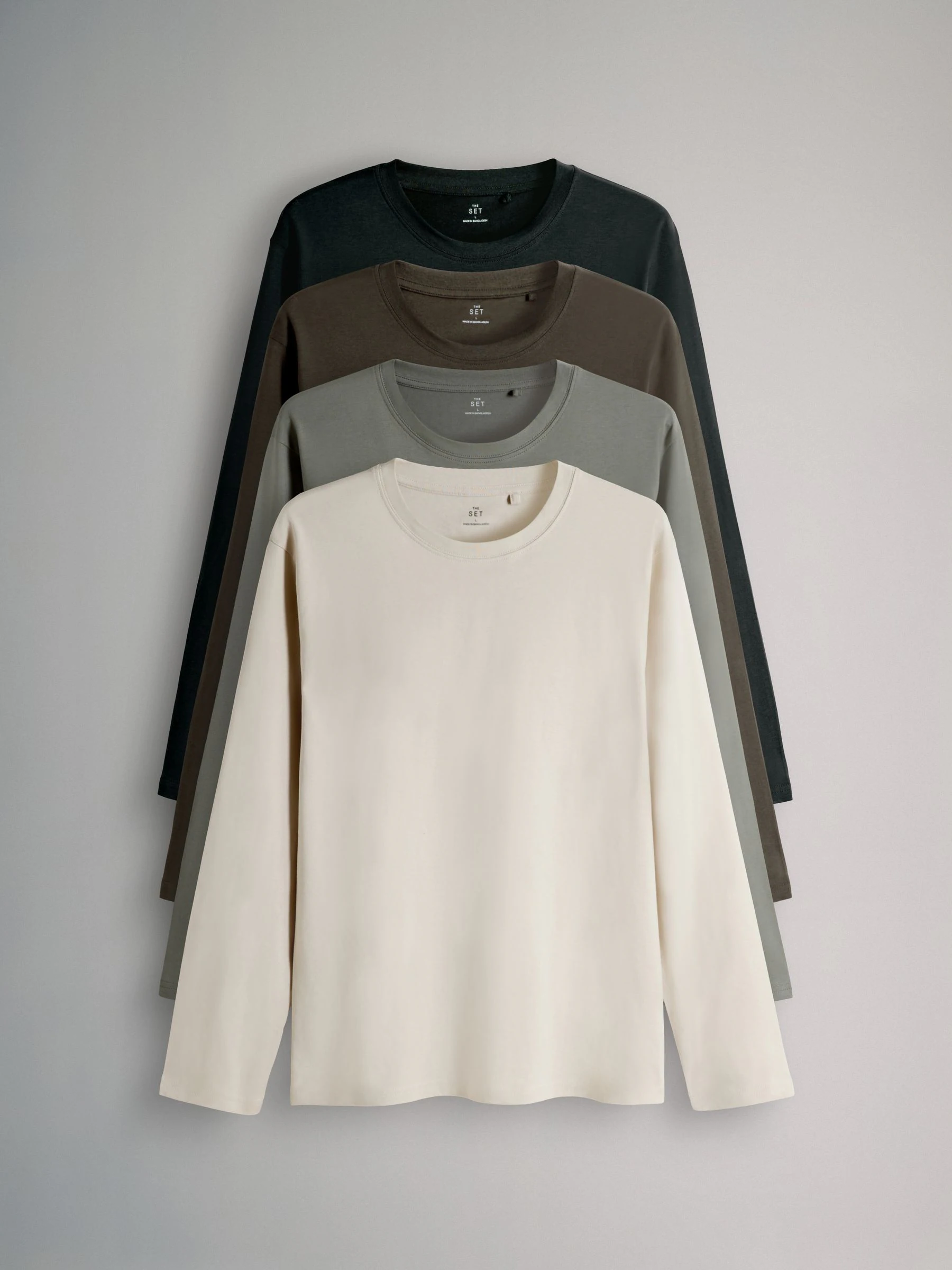 Black/Cream/Green/Khaki - The Set 4 Pack Regular Long Sleeve Cotton T-Shirts