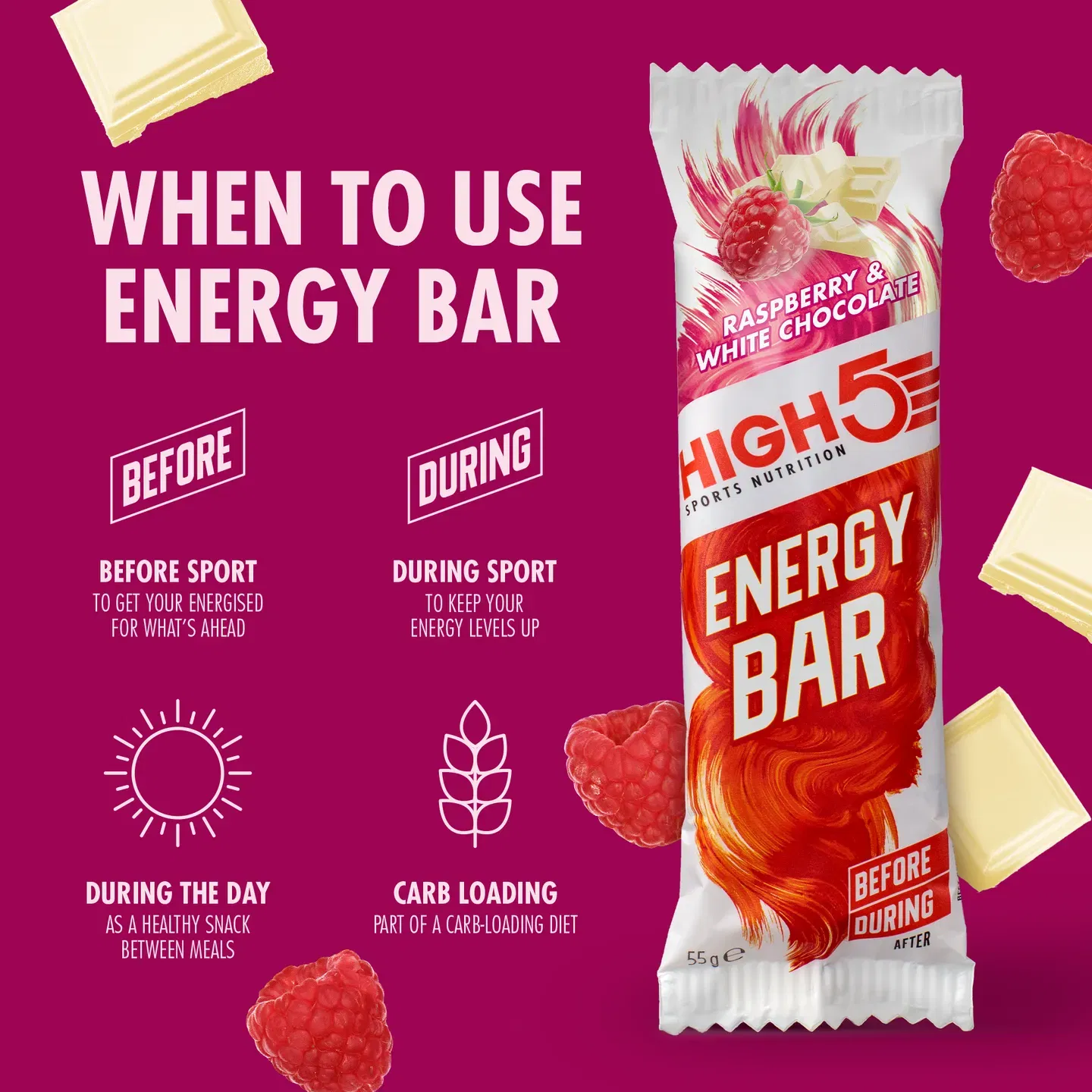 High5 HIGH5 EnergyBar Bringebær/Hvit Sjokolade