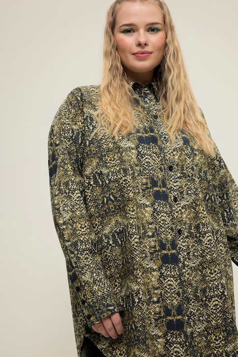 Hemdbluse, oversized, Snakeprint, Knopfleiste, Hemdkragen