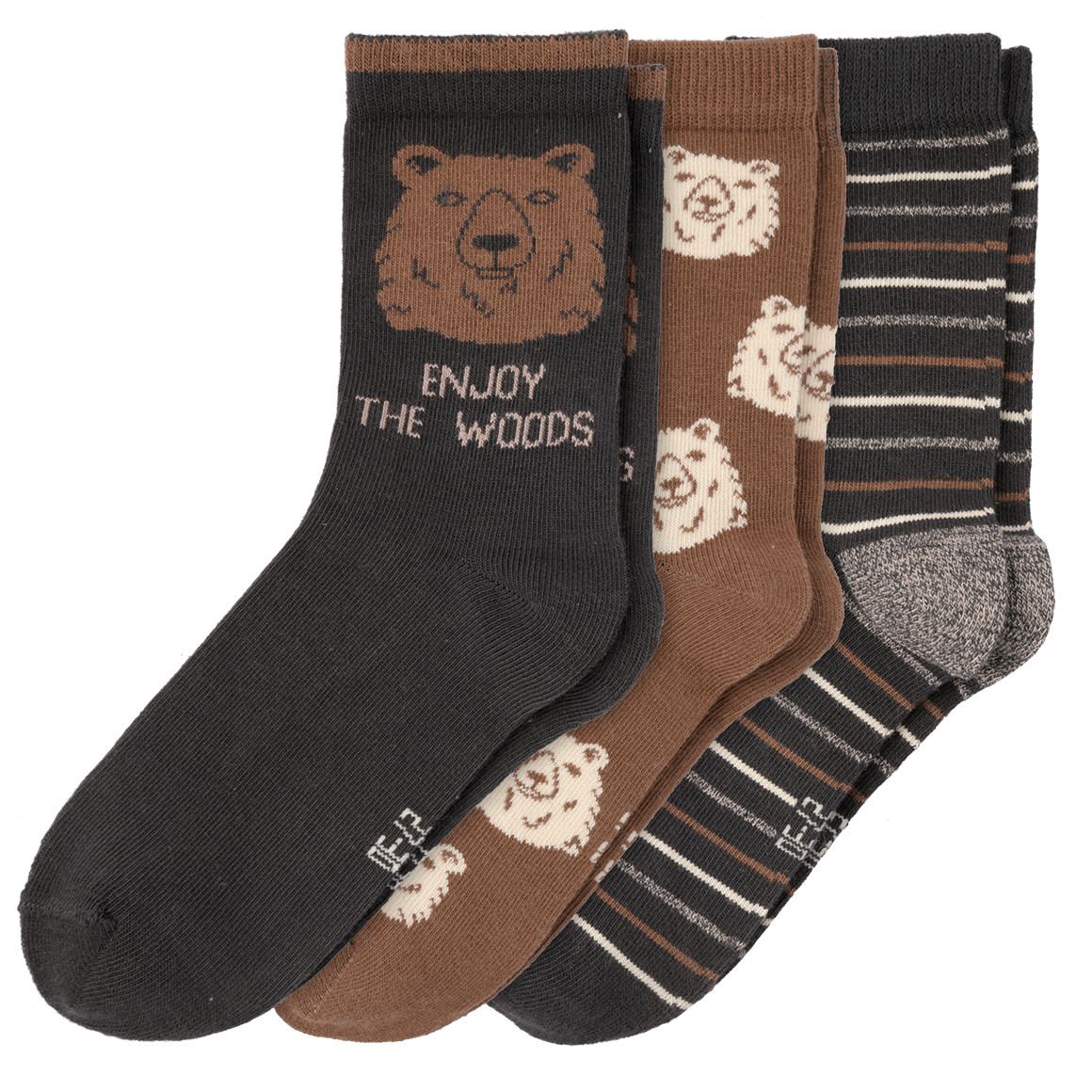 Topolino 3 Paar Jungen Socken mit Bär-Motiv dunkelgrau / braun / creme