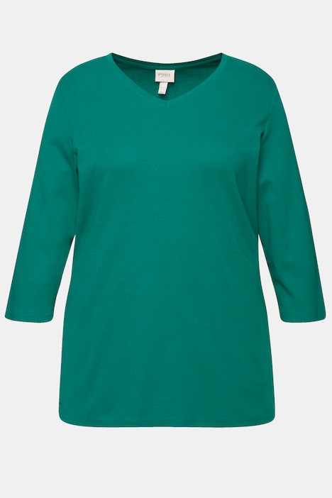 Shirt, Rippjersey, V-Ausschnitt, 3/4-Arm, Biobaumwolle