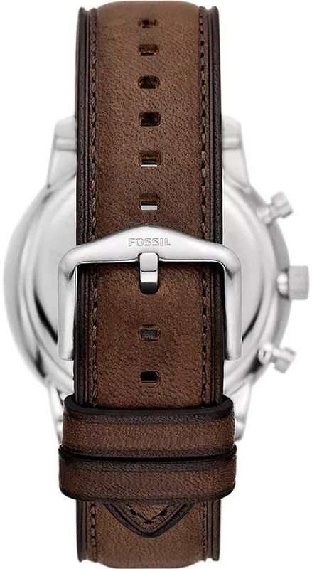Fossil - Neutra Chronograph - Horloge - Perkamentkleurig - Roestvrijstaal - Bruin Leren Bandje