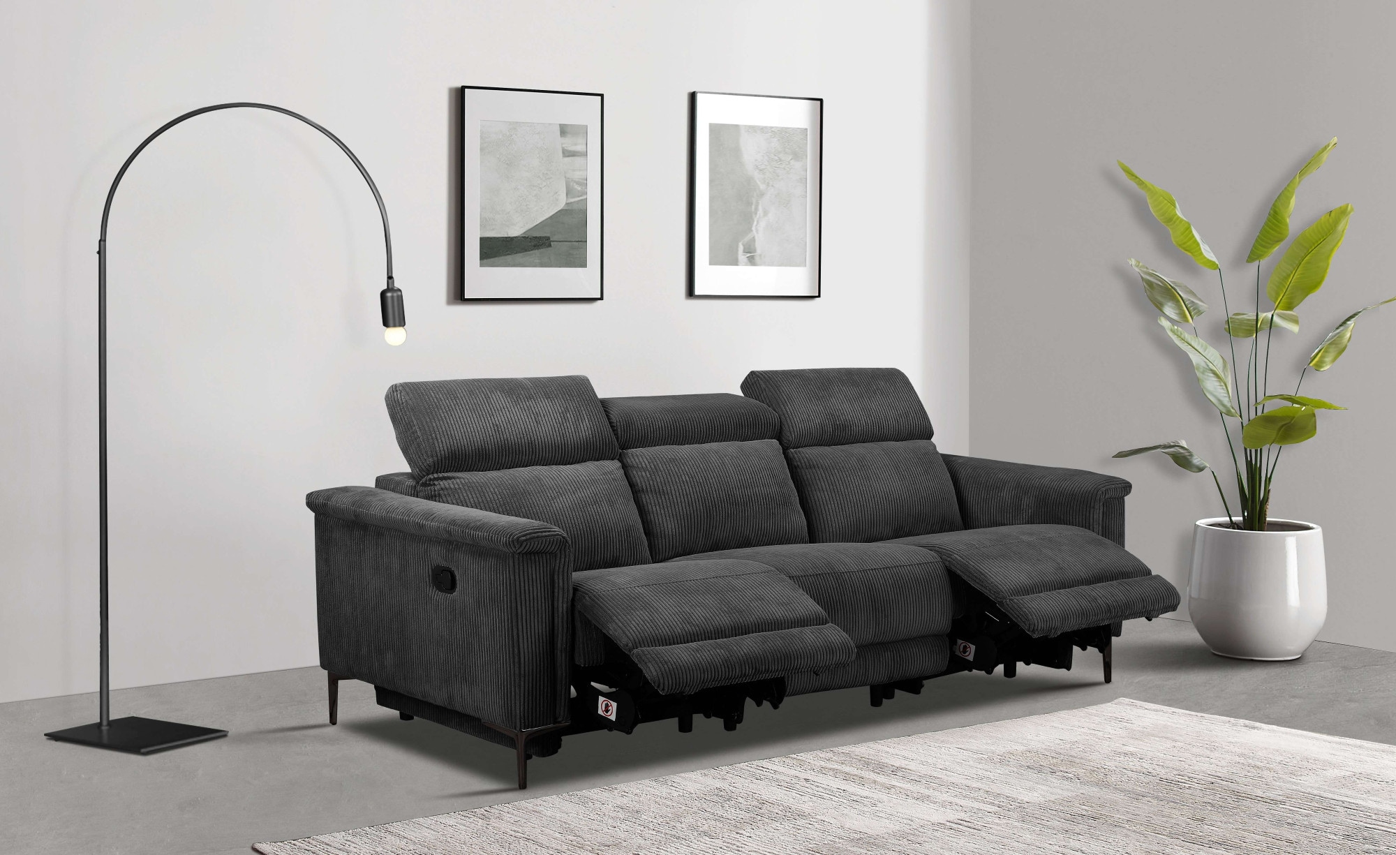 Home affaire 3-Sitzer »Lund Cord, mit manueller o. elektrischer Relaxfunktion in 2 Sitzen,« USB-C, Kopfteilverstellung, Breite 222 cm