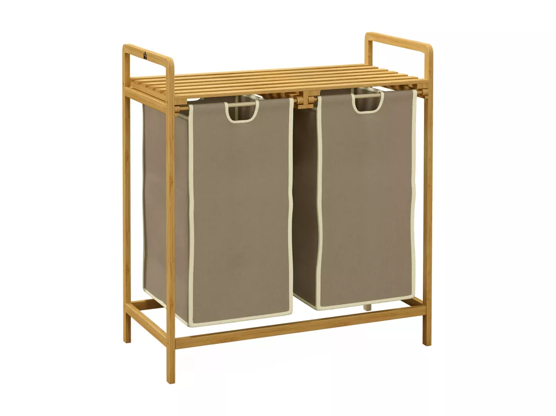 Panier à linge corbeille à linge bambou 2 paniers amovibles crème