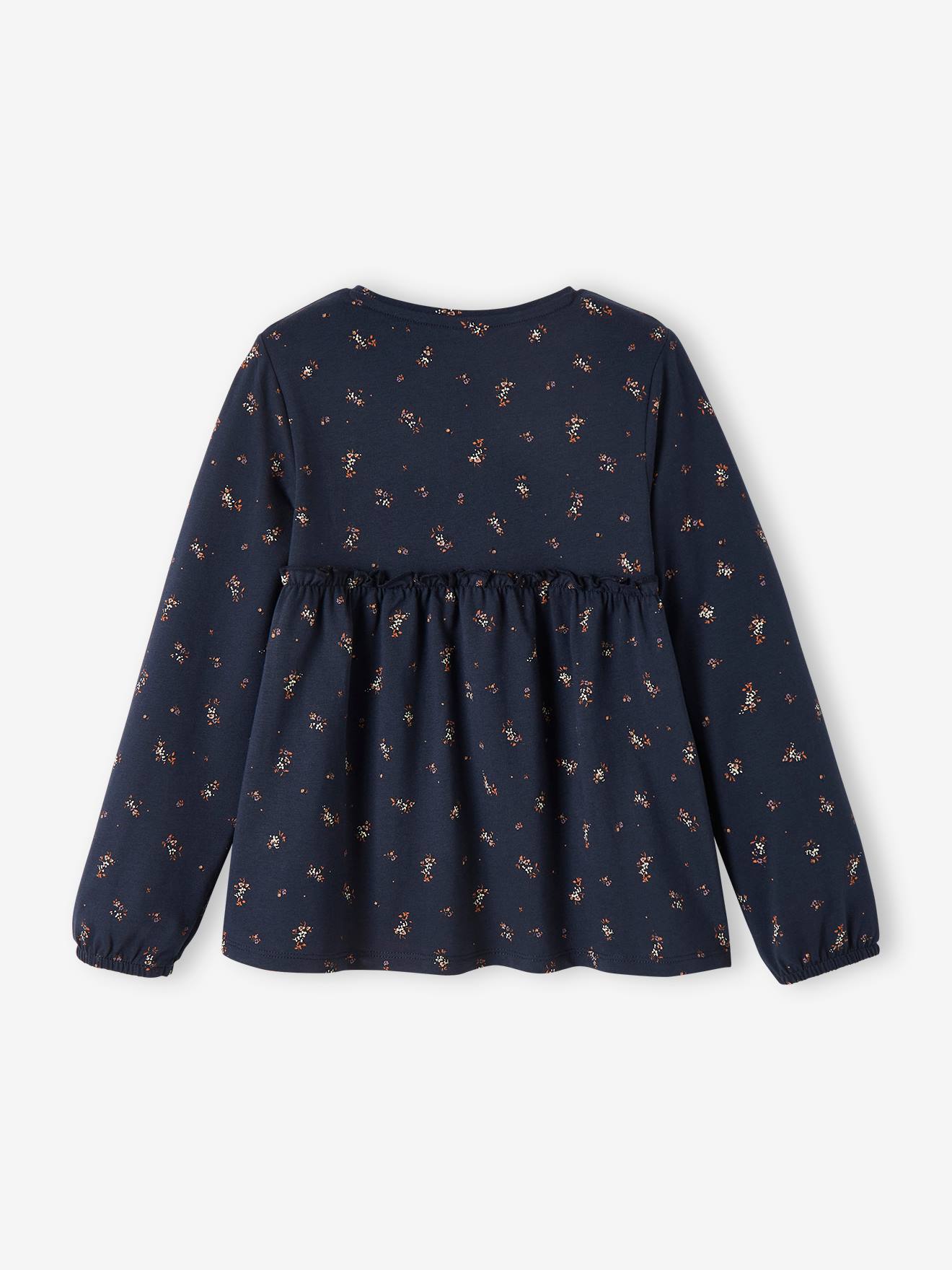 Blusa estampada, camiseta azul escura, infantil.