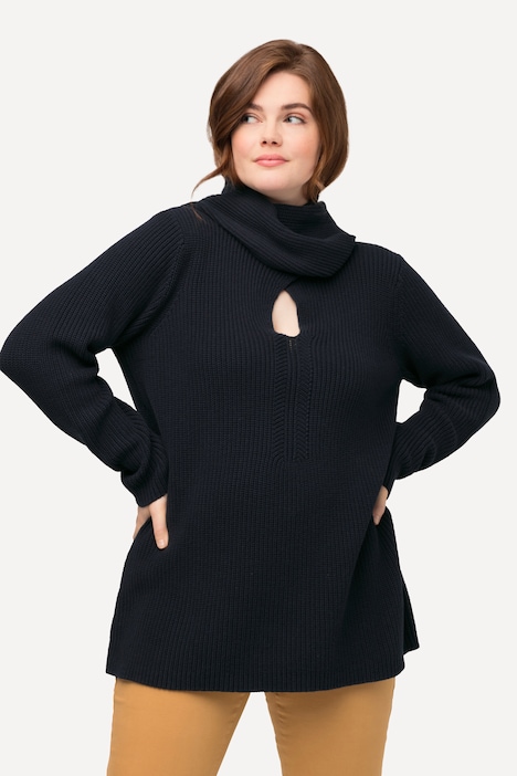 Pullover, angestrickter Schal, V-Ausschnitt, Langarm