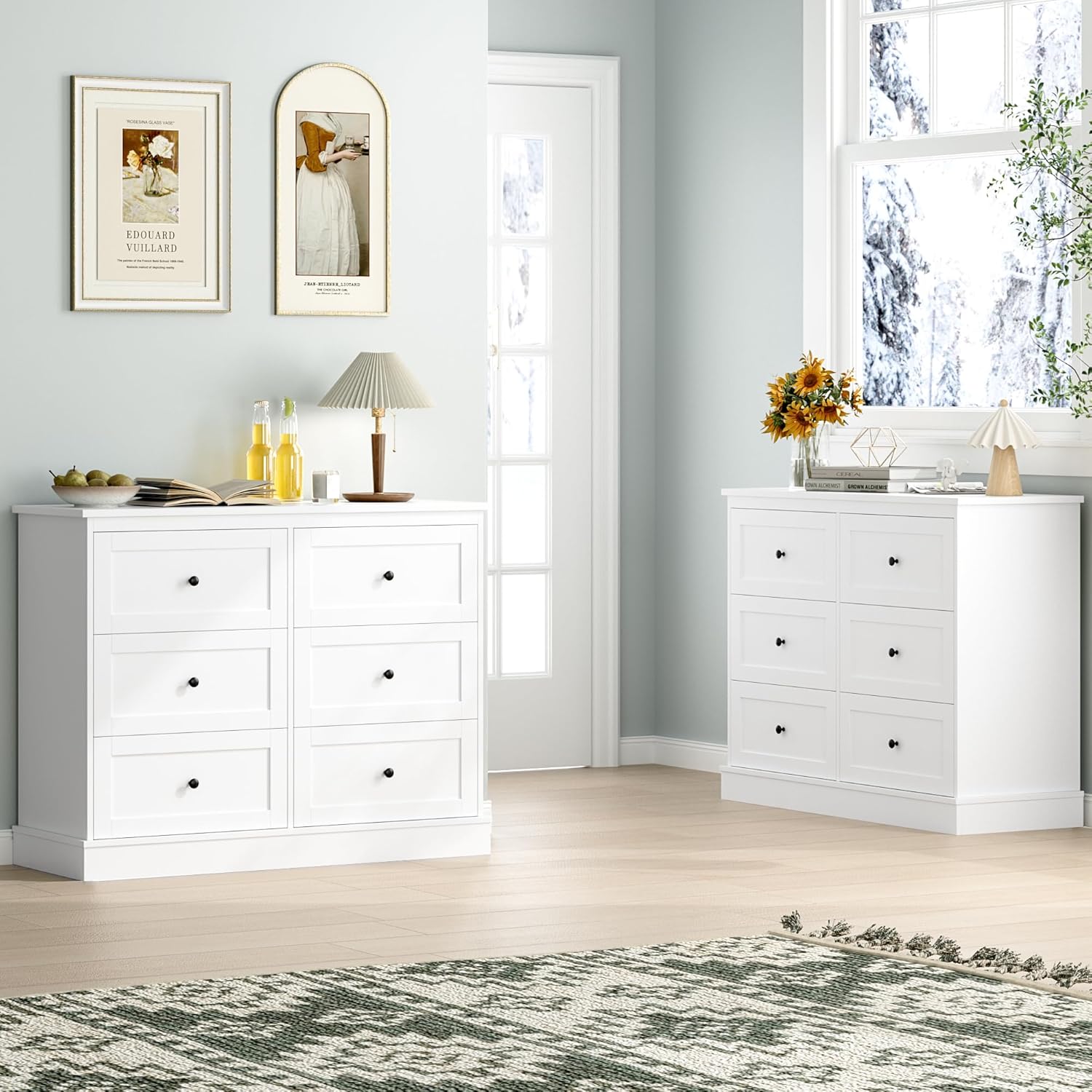 FOREHILL Kommode weiß mit 6 schubladen Kommode für Schlafzimmer, Wohnzimmer, Arbeitszimmer Flur, Sideboard Komodenschrank aus Holz Eckkommode Schubladenschrank weiß 108 x 87 x 40 cm