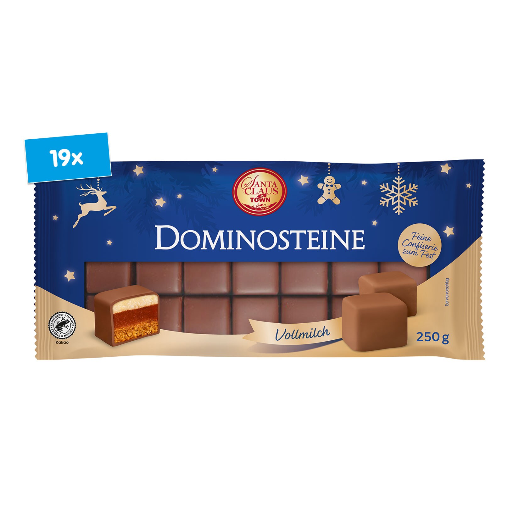 Santa Claus in Town Dominosteine Vollmilch 250 g, 19er Pack